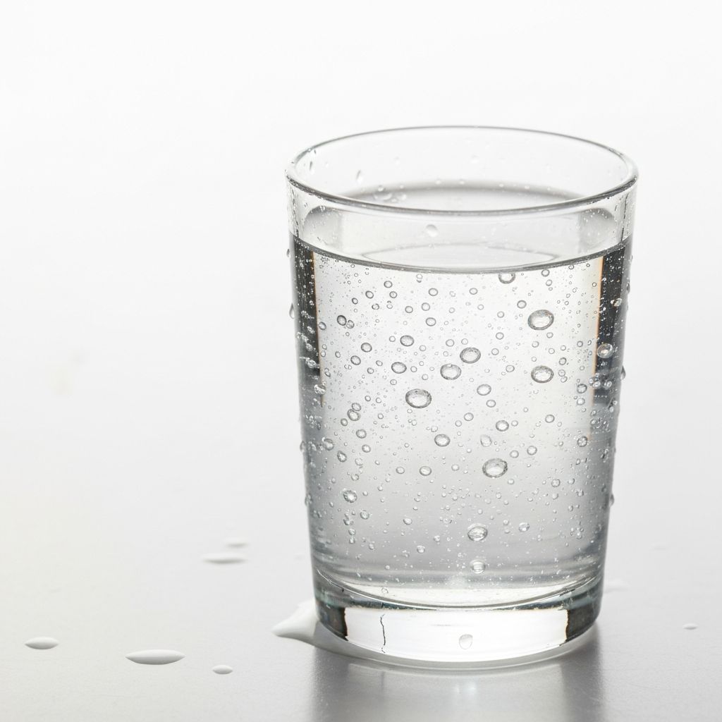 Čaša vode sa kapljicama vode, koncept hidratacije